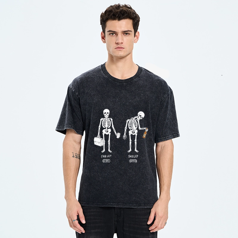 Tokyo-Tiger On Off Skull Daily Print Washed T-Shirt