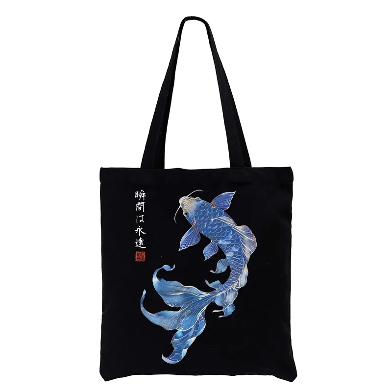 Tokyo-Tiger Lucky Blue Koi Fish Art Tote Bag