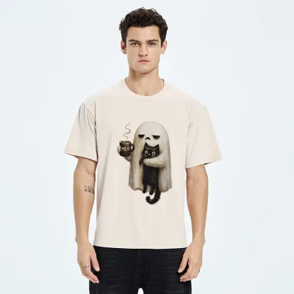 Tokyo-Tiger Ghost Cat Coffee Mood Washed T-Shirt