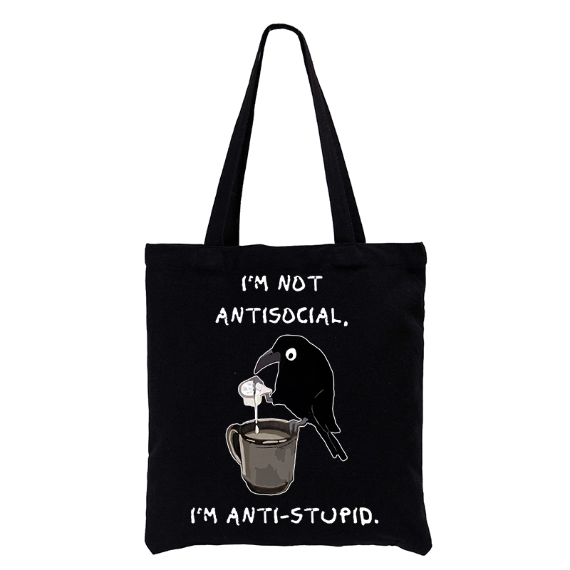 Tokyo-Tiger Cool Crow Sips Calm Coffee Alone Tote Bag