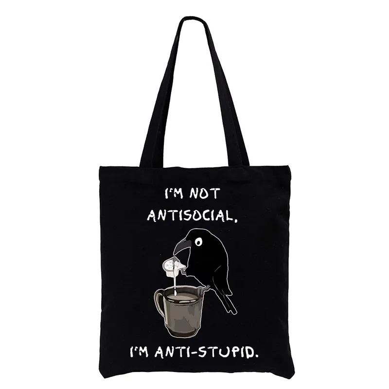 Tokyo-Tiger Cool Crow Sips Calm Coffee Alone Tote Bag