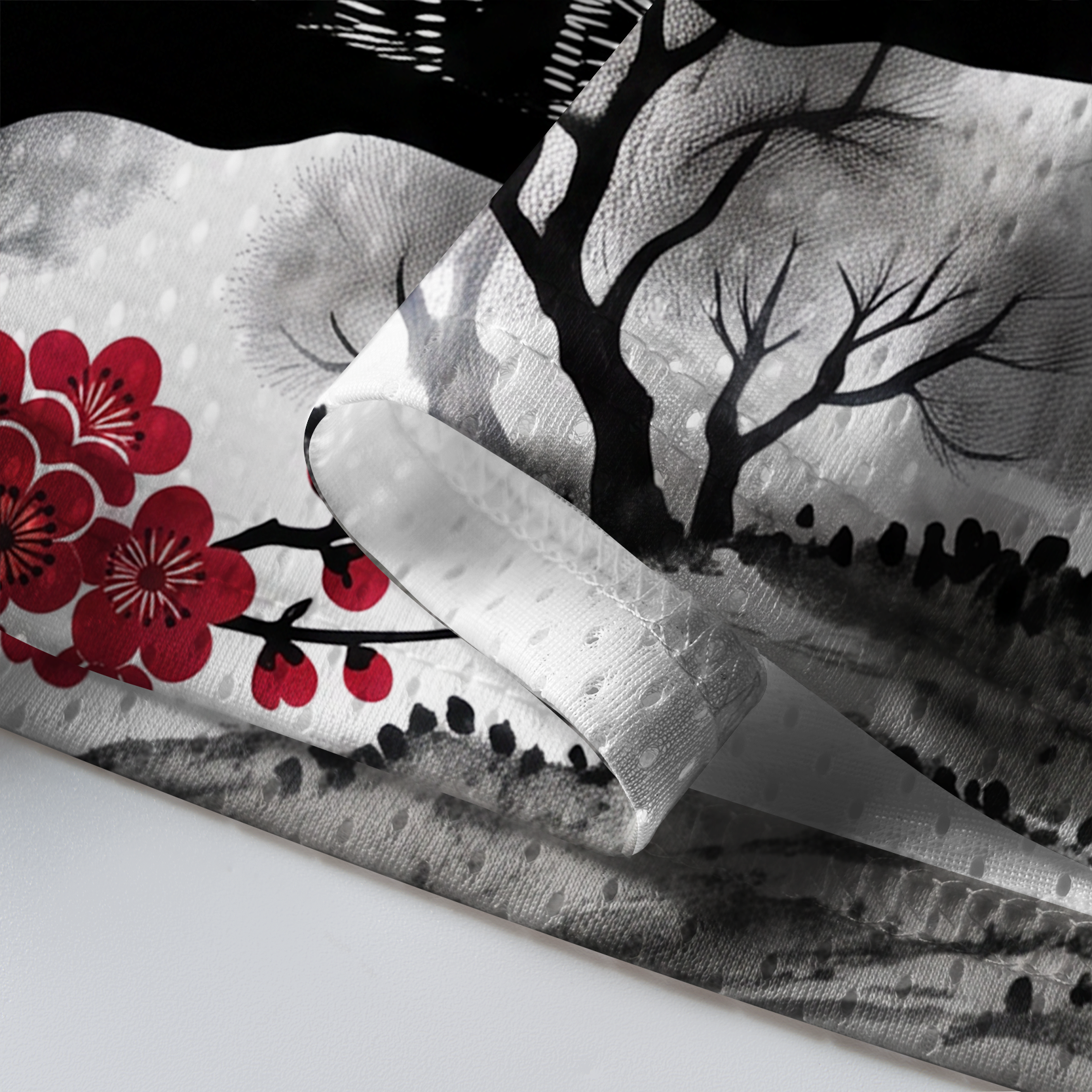 Tokyo-Tiger Vintage Ukiyo-e Plum Blossom Cat Mesh Jersey