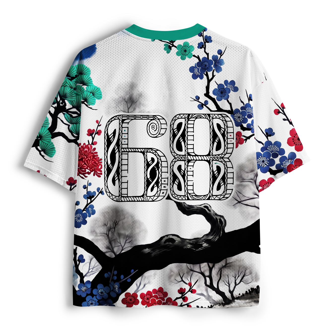 Tokyo-Tiger Vintage Ukiyo-e Plum Blossom Cat Mesh Jersey