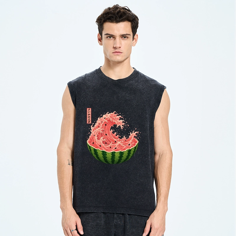 Tokyo-Tiger Watermelon Wave Summer Ukiyo Art Washed Tank