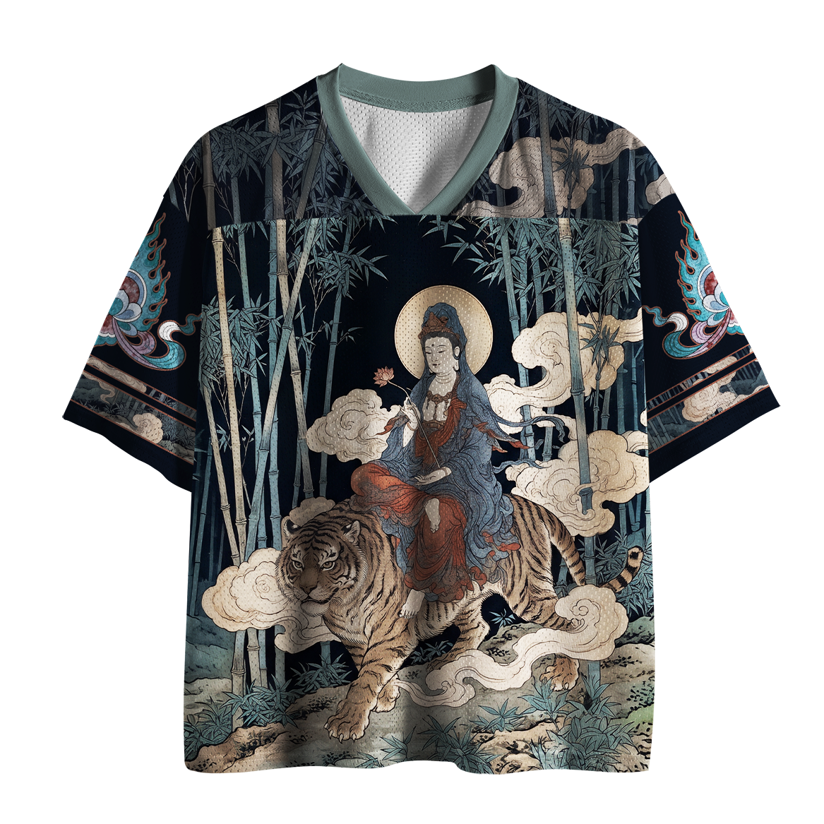 Tokyo-Tiger Vintage Oriental Guanyin Tiger Bamboo Zen Mesh Jersey