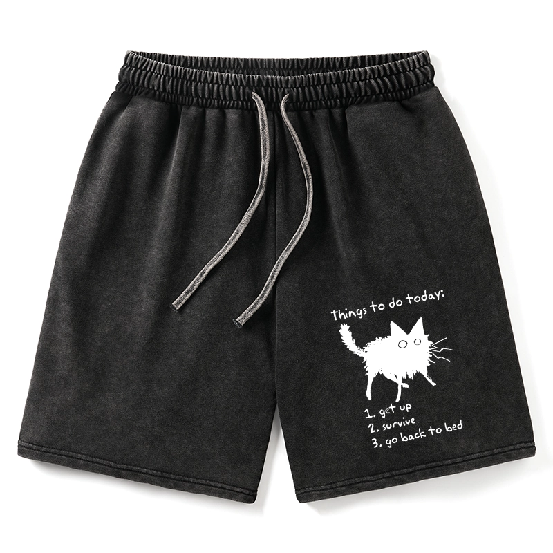 Tokyo-Tiger Lazy Cat Survive Day Funny Meme Washed Shorts