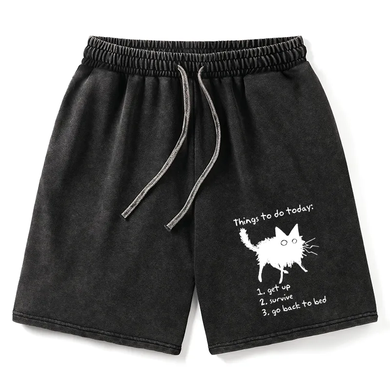 Tokyo-Tiger Lazy Cat Survive Day Funny Meme Washed Shorts Sale
