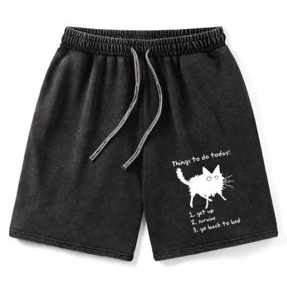 Tokyo-Tiger Lazy Cat Survive Day Funny Meme Washed Shorts