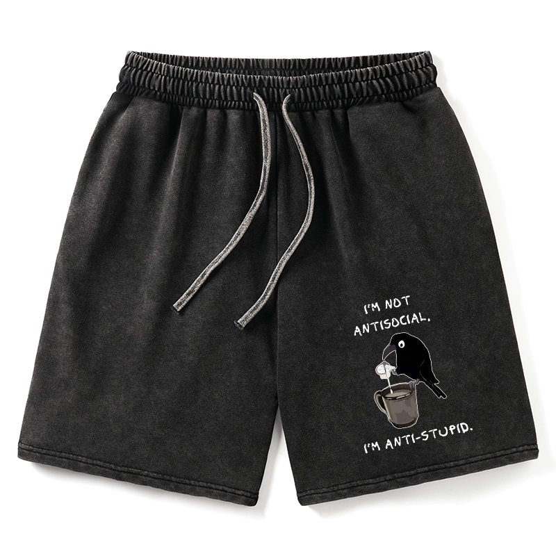 Tokyo-Tiger Cool Crow Sips Calm Coffee Alone Washed Shorts