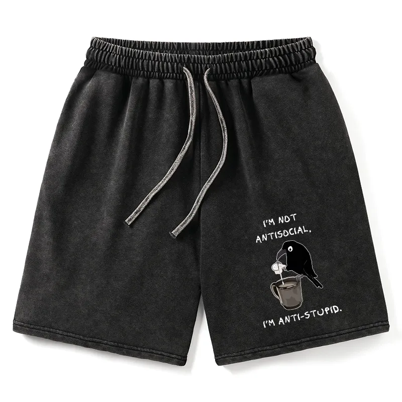 Tokyo-Tiger Cool Crow Sips Calm Coffee Alone Washed Shorts
