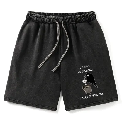 Tokyo-Tiger Cool Crow Sips Calm Coffee Alone Washed Shorts