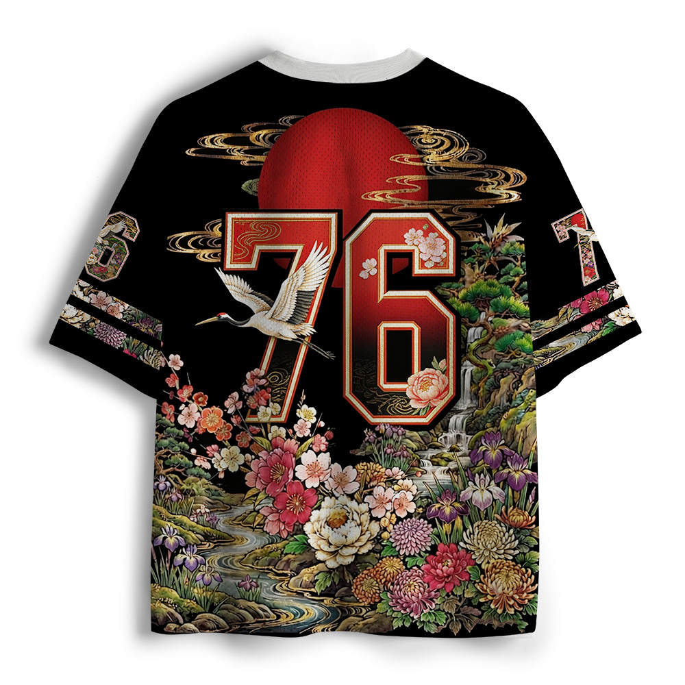 Tokyo-Tiger Japanese Sun Peony Crane Mesh Jersey