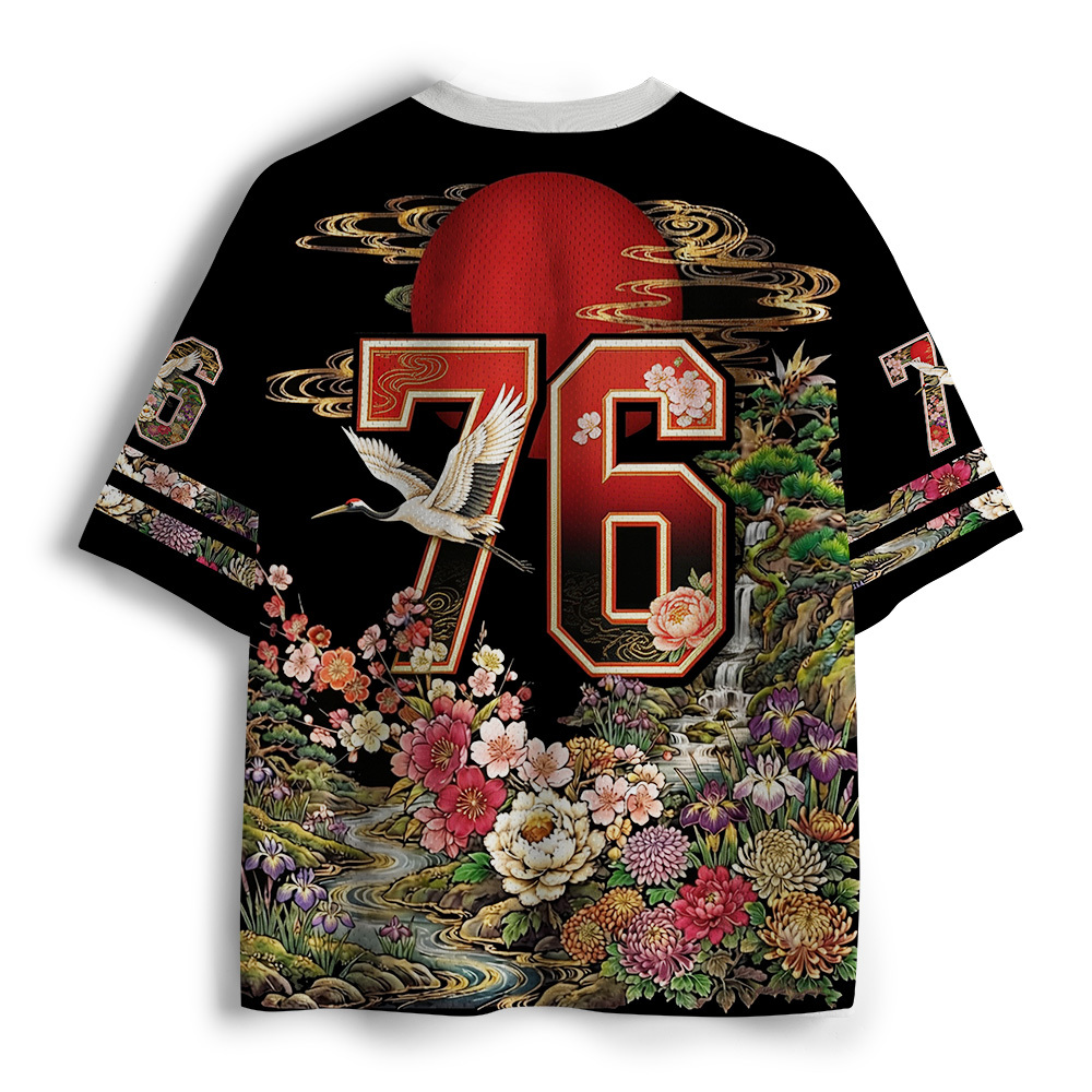 Tokyo-Tiger Japanese Sun Peony Crane Mesh Jersey
