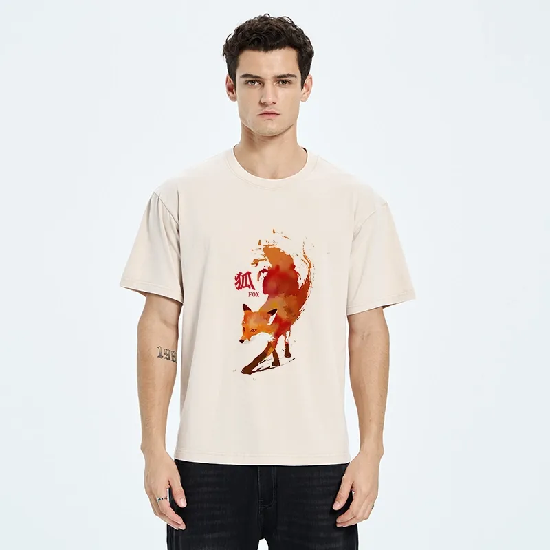 Tokyo-Tiger Watercolor Red Fox Art Washed T-Shirt