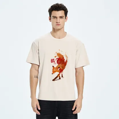 Tokyo-Tiger Watercolor Red Fox Art Washed T-Shirt