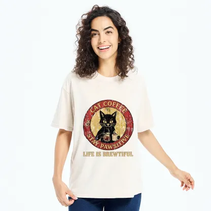 Tokyo-Tiger Cat Coffee Positive Vibes Washed T-Shirt