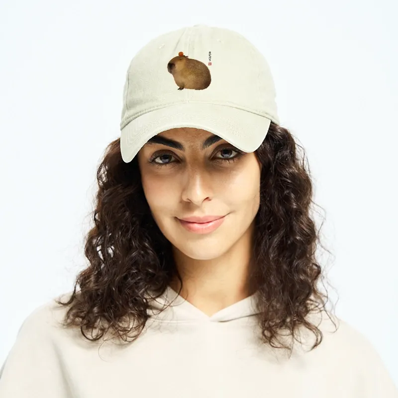 Tokyo-Tiger Calm Capybara Illustration Washed Cap