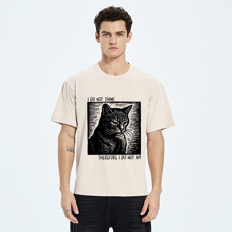 Tokyo-Tiger Philosophical Black Cat Meme Washed T-Shirt