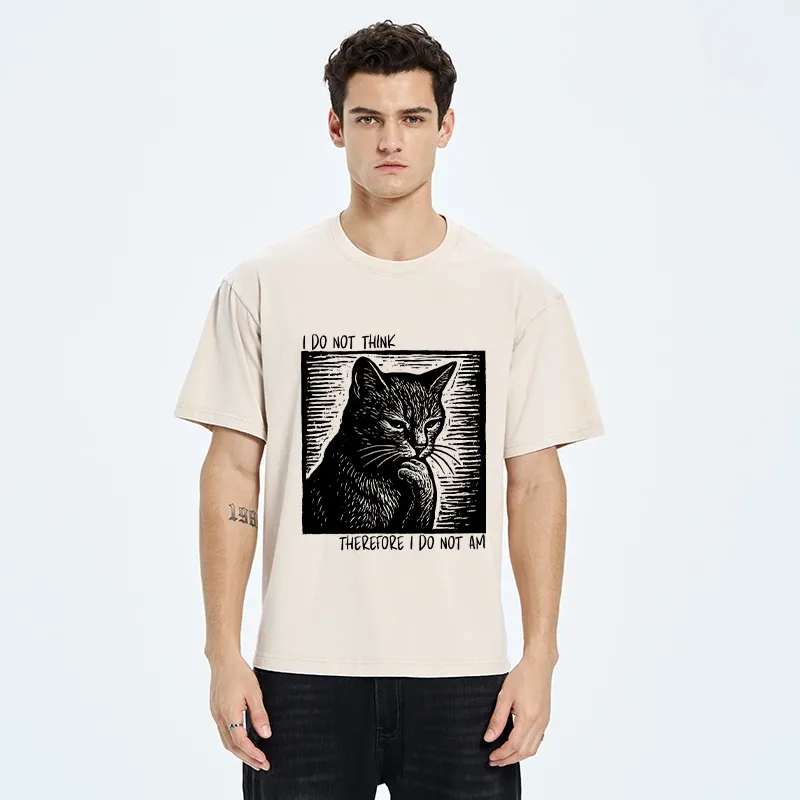 Tokyo-Tiger Philosophical Black Cat Meme Washed T-Shirt