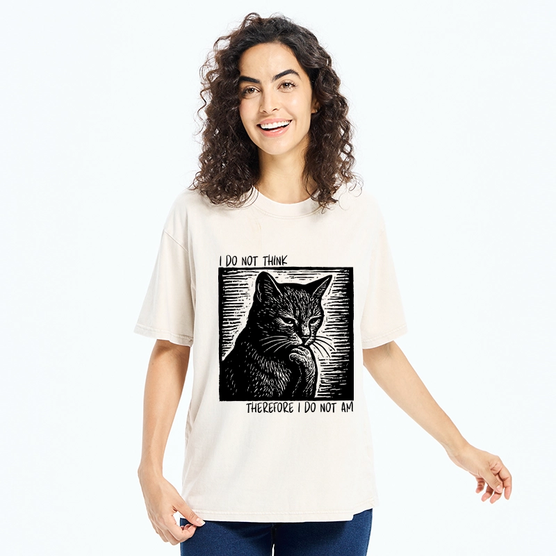 Tokyo-Tiger Philosophical Black Cat Meme Washed T-Shirt