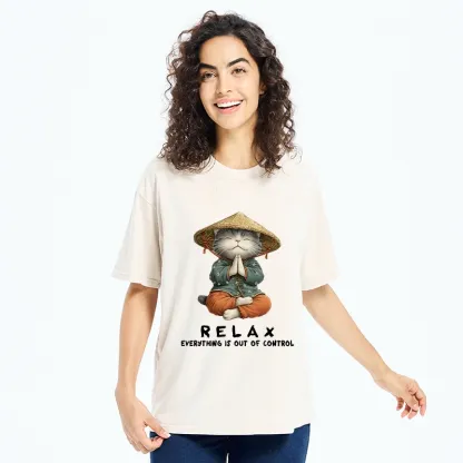 Tokyo-Tiger Zen Relax Cat Graphic Washed T-Shirt