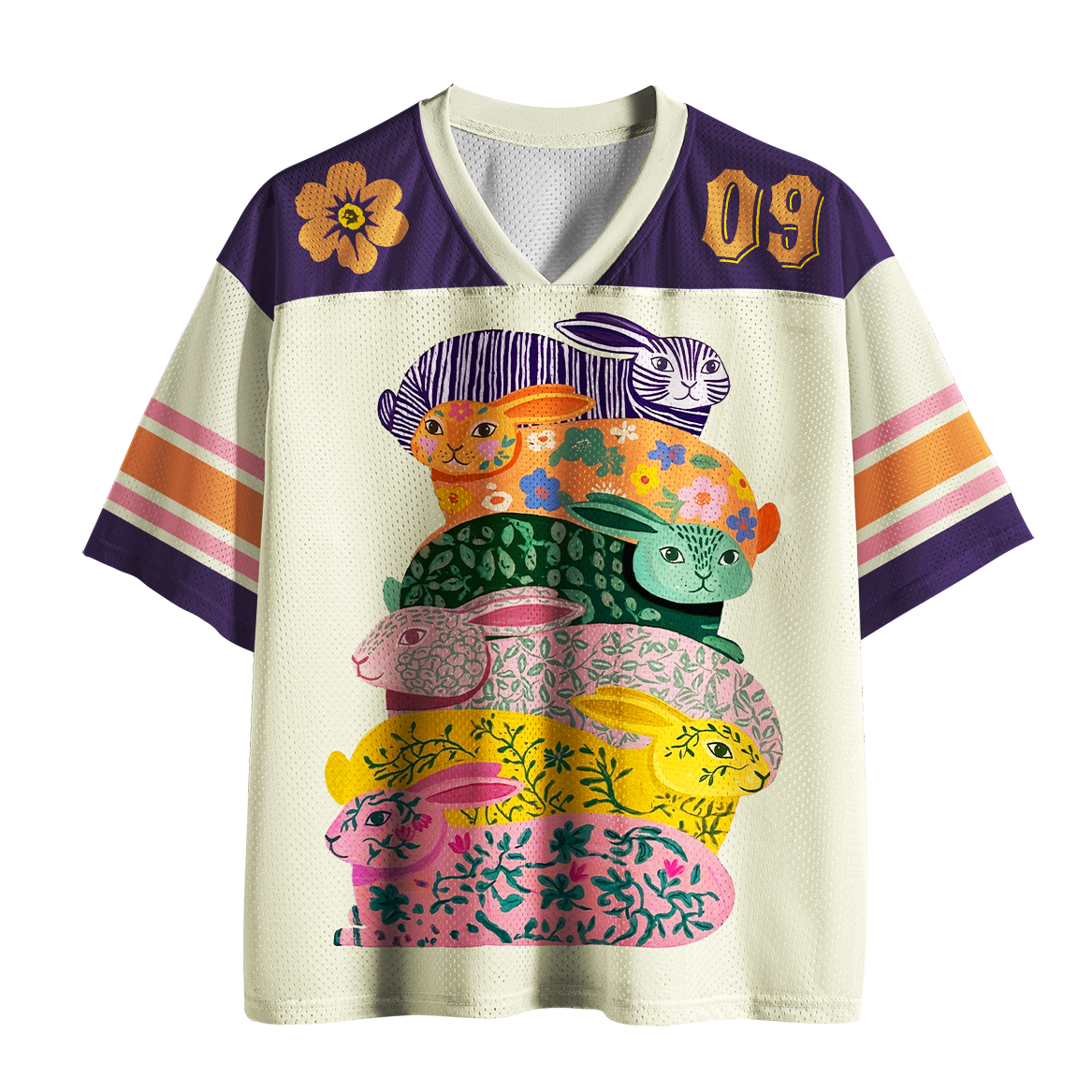 Tokyo-Tiger Team Luck Stacked Floral Rabbits Mesh Jersey