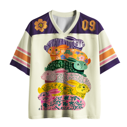 Tokyo-Tiger Team Luck Stacked Floral Rabbits Mesh Jersey