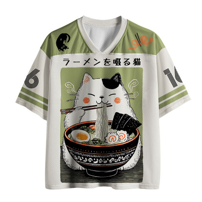 Tokyo-Tiger Cat Eating Ramen Meme Mesh Jersey