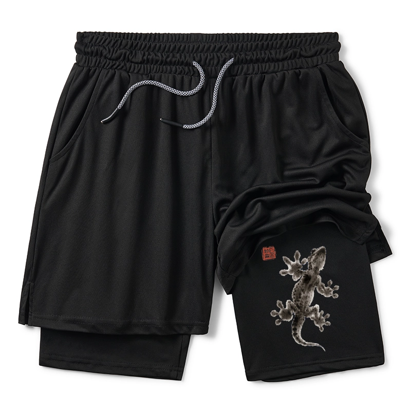 Tokyo-Tiger Minimal Asian Ink Brush Gecko Vibe Training Shorts