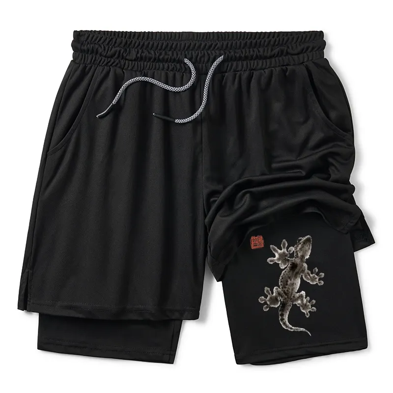 Tokyo-Tiger Minimal Asian Ink Brush Gecko Vibe Training Shorts Sale