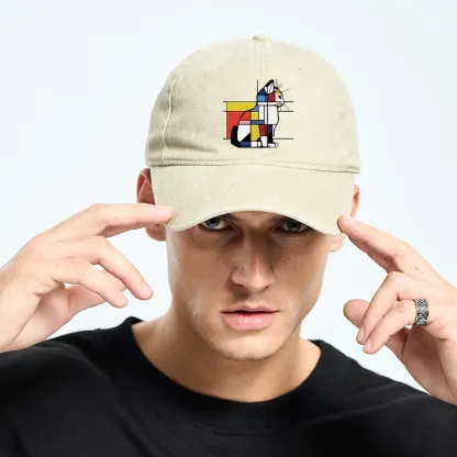 Tokyo-Tiger Geometric Cat Art In Primary Colors Washed Cap