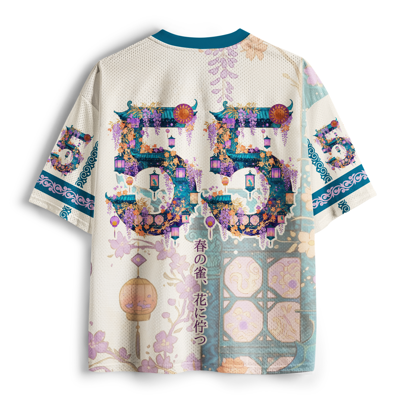 Tokyo-Tiger Ukiyo-e Peacock Wisteria Spring Floral Mesh Jersey