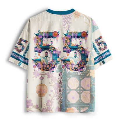 Tokyo-Tiger Ukiyo-e Peacock Wisteria Spring Floral Mesh Jersey