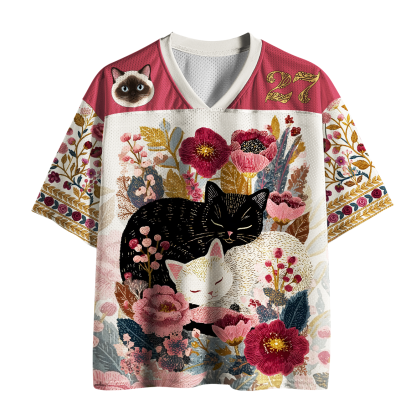 Tokyo-Tiger Vintage Floral Cuddling Black White Cats #27 Mesh Jersey