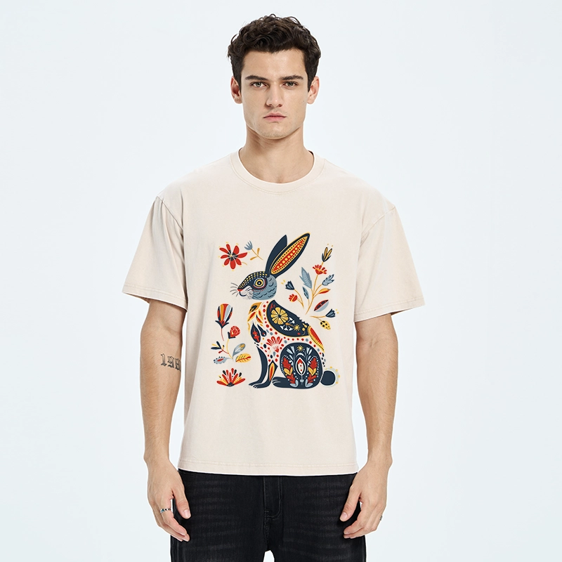 Tokyo-Tiger Folk Hare Bloom Washed T-Shirt