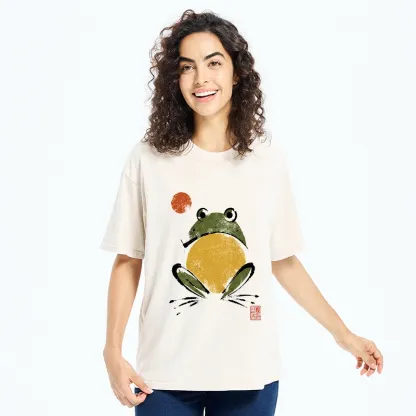 Tokyo-Tiger Ink Style Frog Art Washed T-Shirt