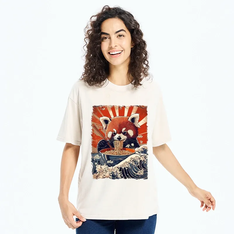 Tokyo-Tiger Red Panda Noodle Fun Washed T-Shirt