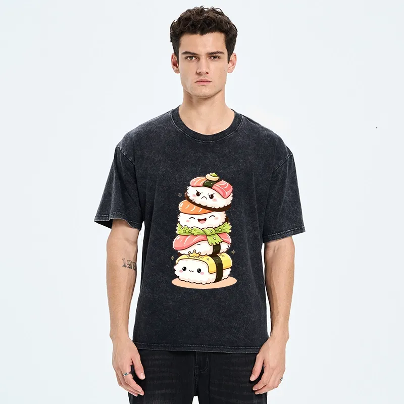 Tokyo-Tiger Cute Sushi Stack Squad Washed T-Shirt