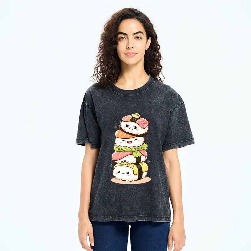 Tokyo-Tiger Cute Sushi Stack Squad Washed T-Shirt