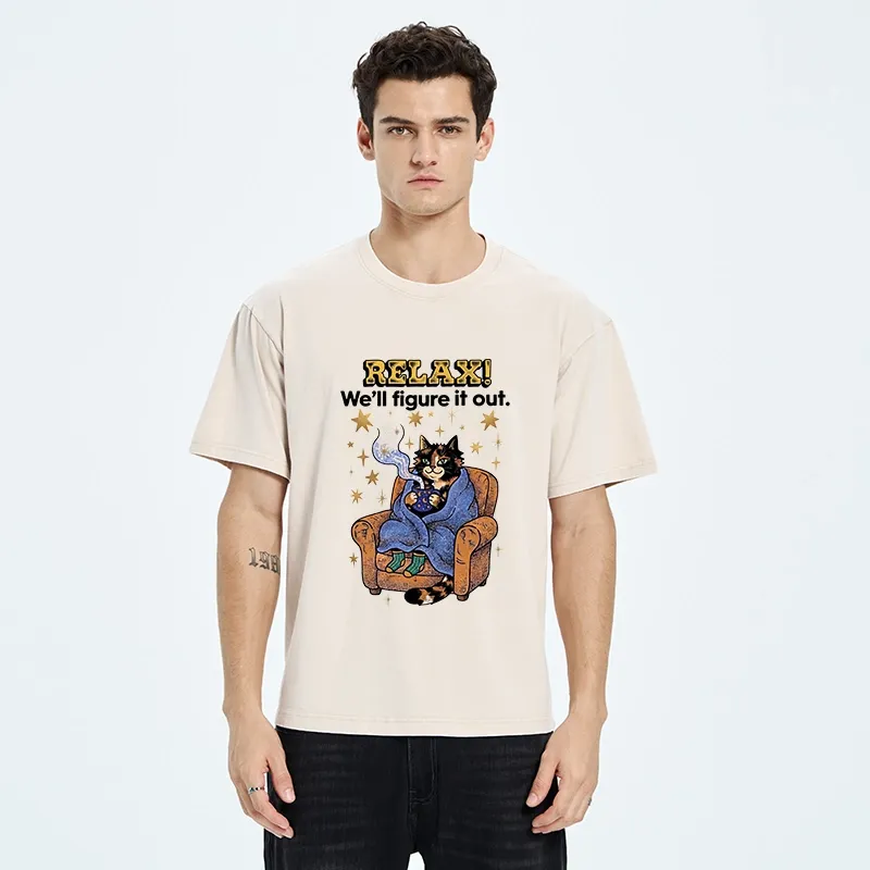 Tokyo-Tiger Chill Cat Relax Mode Washed T-Shirt