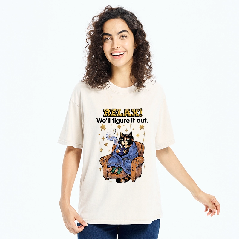 Tokyo-Tiger Chill Cat Relax Mode Washed T-Shirt