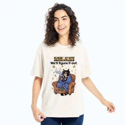 Tokyo-Tiger Chill Cat Relax Mode Washed T-Shirt