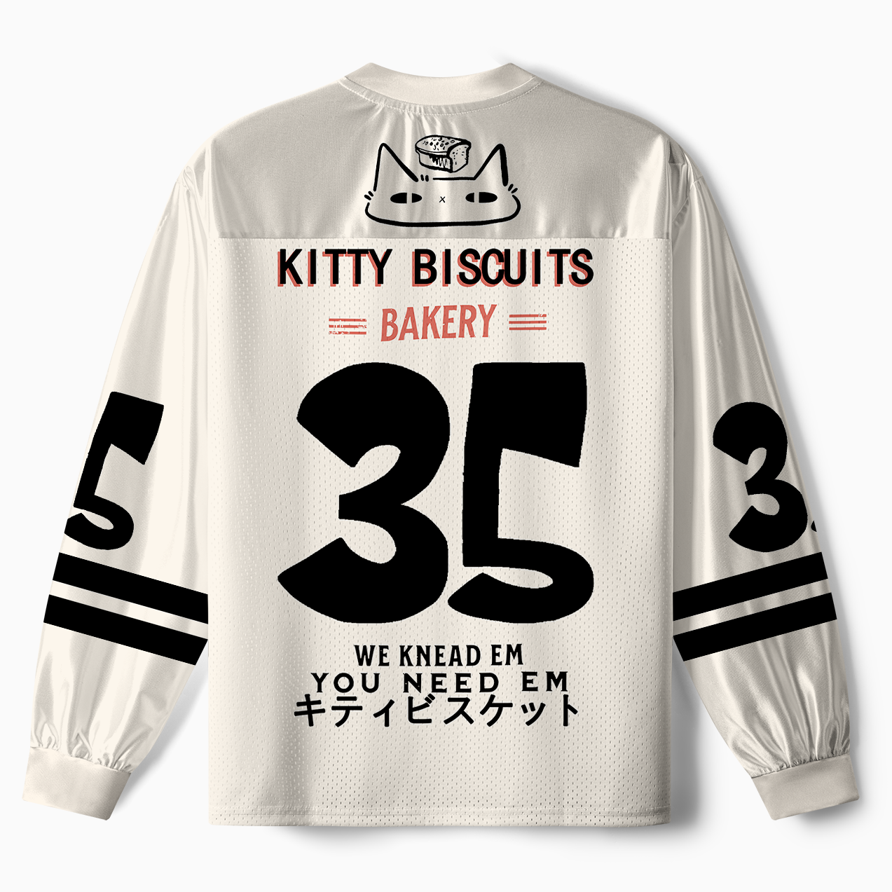 Tokyo-Tiger Funny Cat Making Biscuits Paneled Long Sleeve Jersey