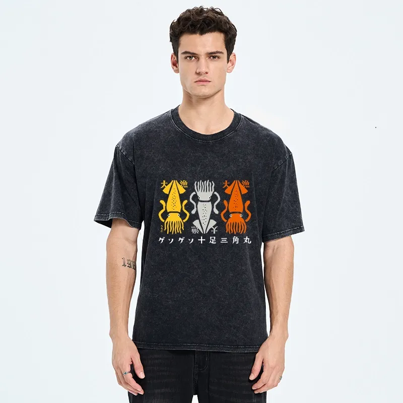 Tokyo‑Tiger Meme Squid Party Time Washed T‑-Shirt