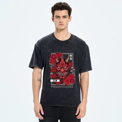 Tokyo‑Tiger Cool Oni Floral Art Washed T‑-Shirt