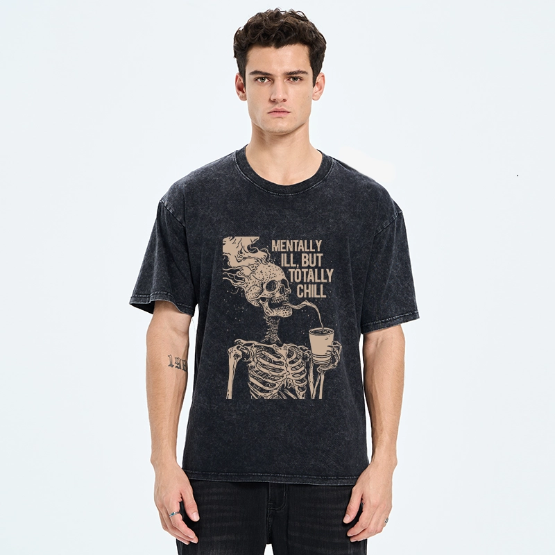 Tokyo‑Tiger Funny Skeleton Chill Washed T‑Shirt