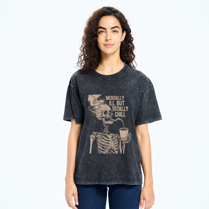 Tokyo‑Tiger Funny Skeleton Chill Washed T‑Shirt