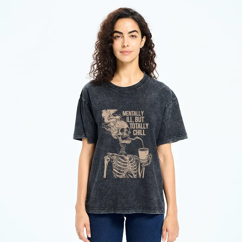 Tokyo‑Tiger Funny Skeleton Chill Washed T‑Shirt