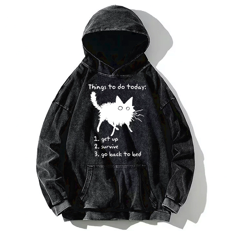 Tokyo-Tiger Lazy Cat Survive Day Funny Meme Washed Hoodie