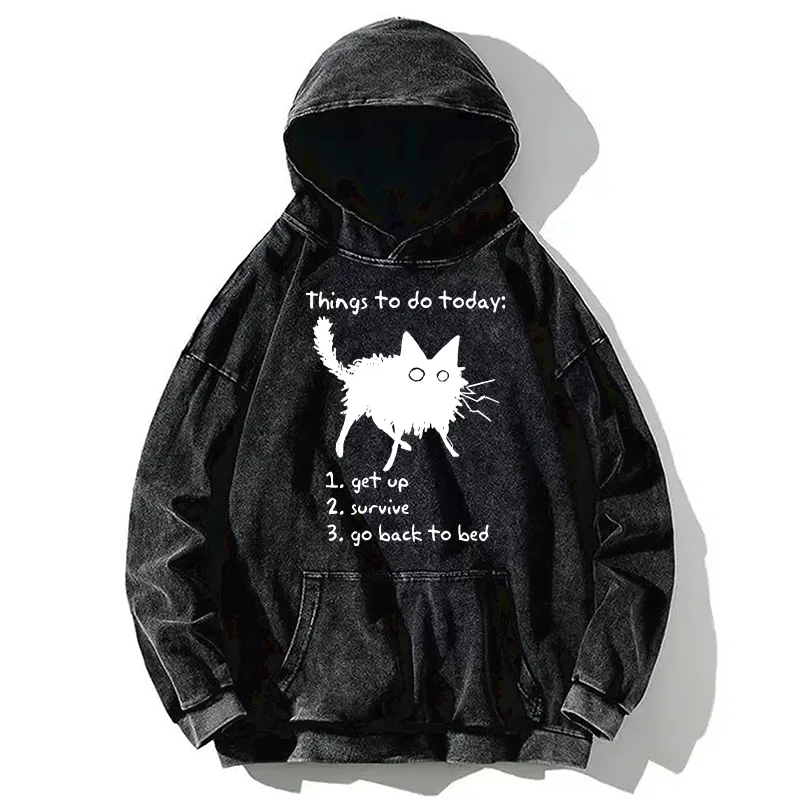 Tokyo-Tiger Lazy Cat Survive Day Funny Meme Washed Hoodie